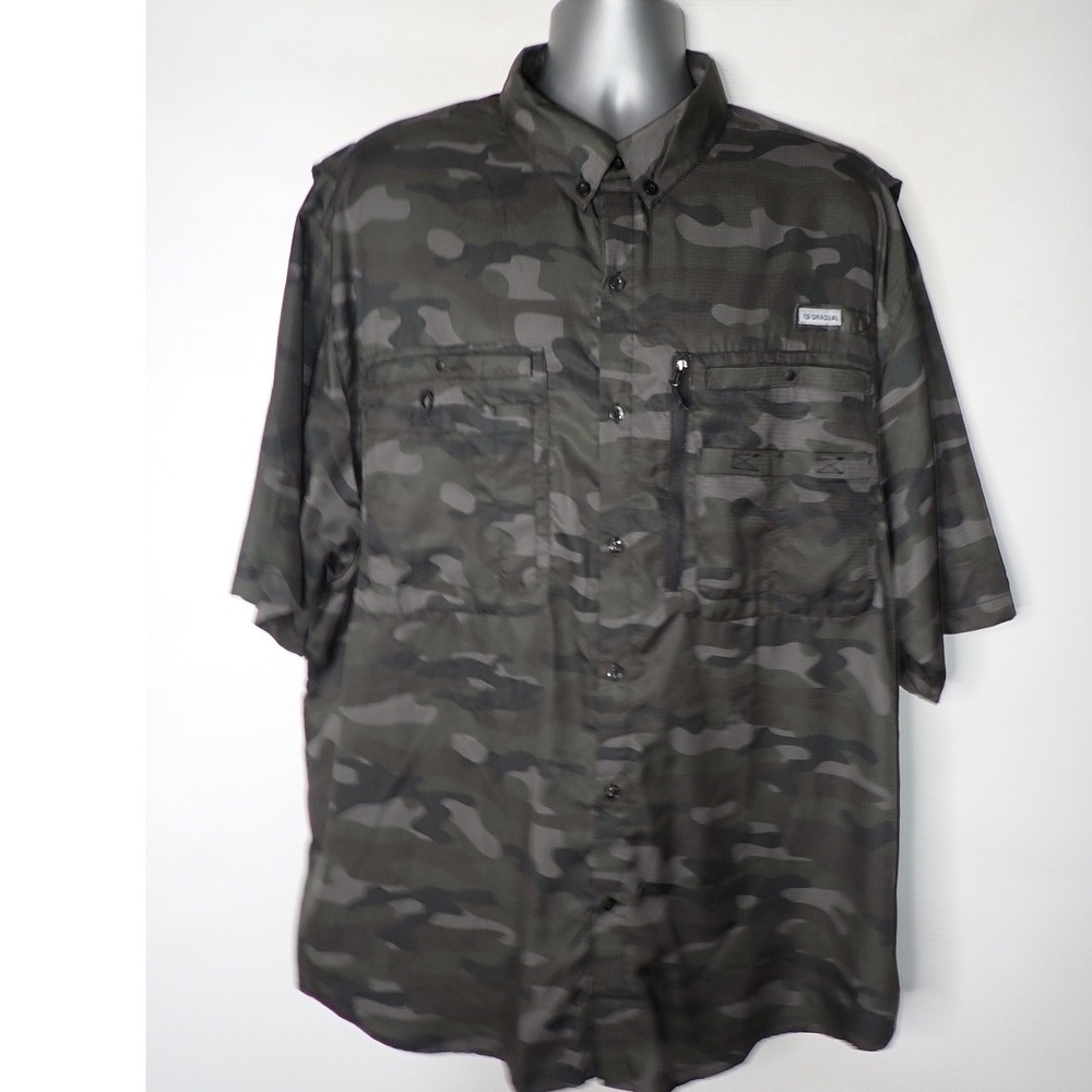 Gradual Men's Fishing Shirt Camo Nylon Vented Short Sleeve Performance XXL